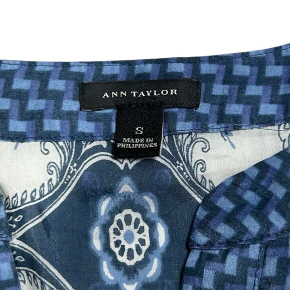 Ann Taylor Paisley Foulard Scarf Prink Silk Blend Long Sleeve Button Top Small - Picture 5 of 7